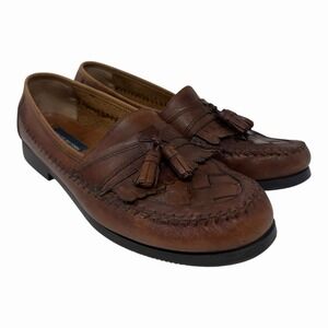 Giorgio Brutini Loafers Le Glove Mens Shoes 8.5 Brown Woven Leather Tassel Dress